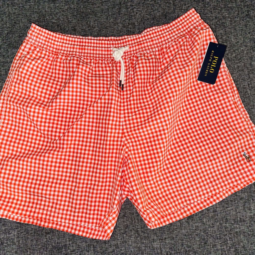 Polo by Ralph Lauren Men’s Orange Gingham Swim Trunks